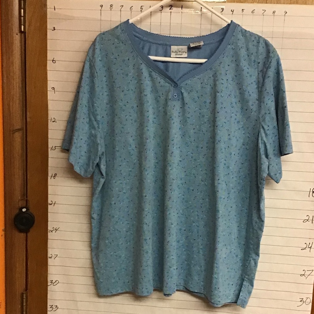 BOBBIE BROOKS, women's floral print top, V neck, sz 22/24  blue